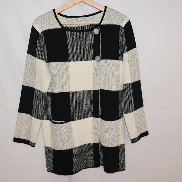 Nicole Alexander Sz M Sweater Jacket, Black White Tunic Snap closure Buttons - Picture 13 of 16